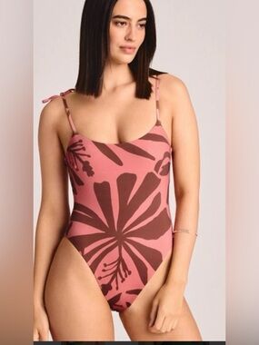 Vitamin A  Bold Botanical Floral Tie Strap One-Piece Swimsuit Size  Large NWT
